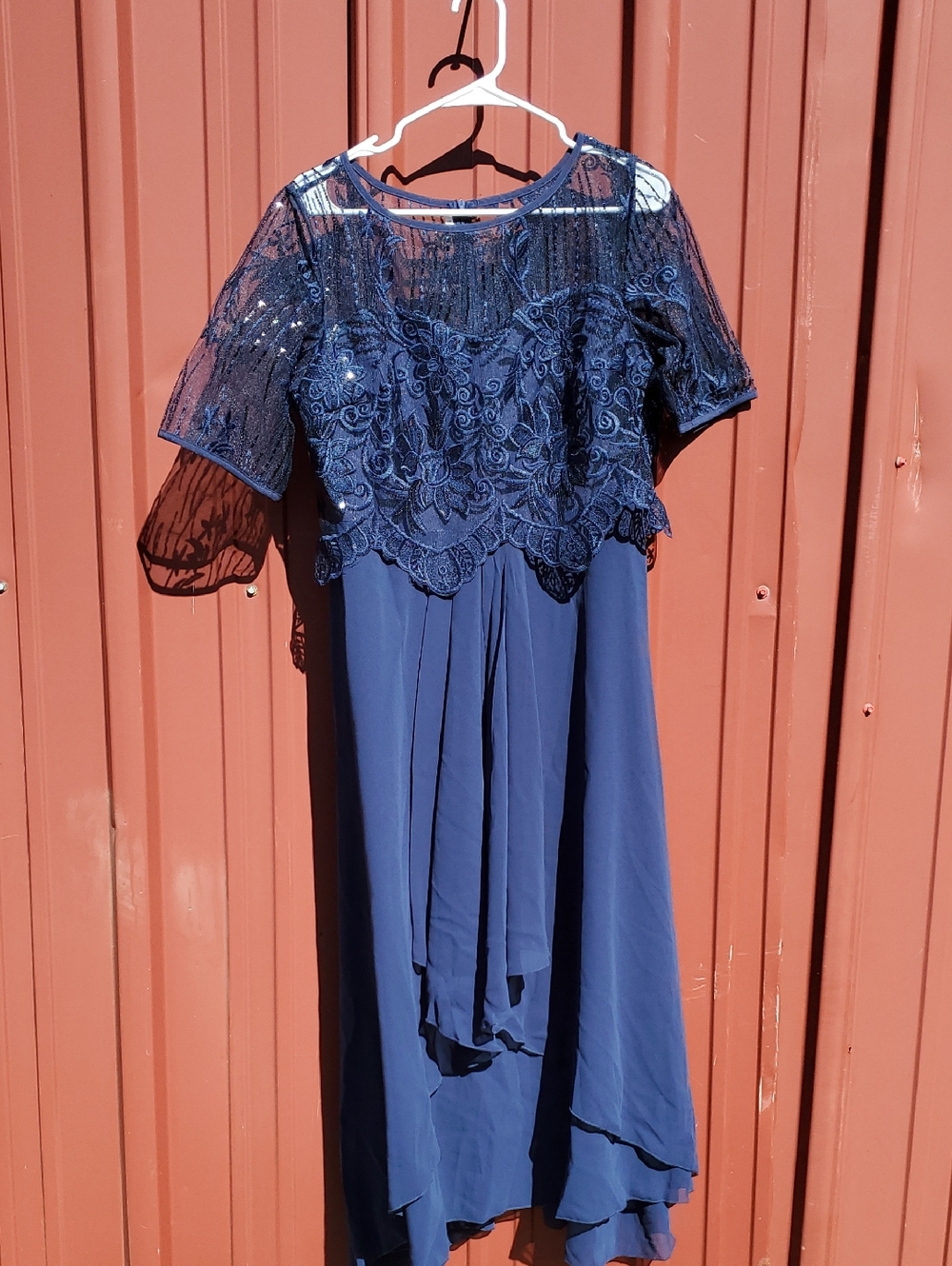 Navy Lace Overlay Wedding Dress for Women